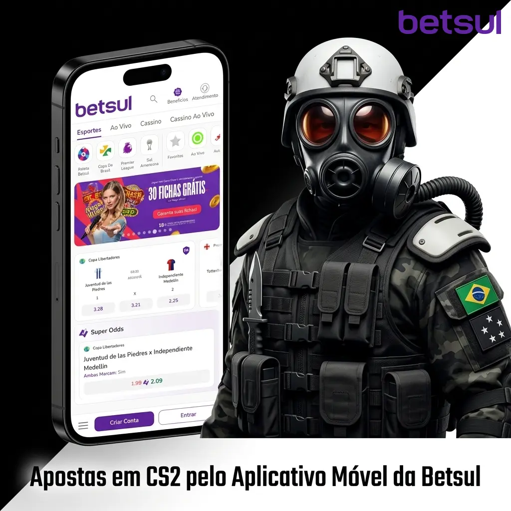 Aplicativo móvel da Betsul para apostas em CS2 disponível para Android e iOS com odds ao vivo