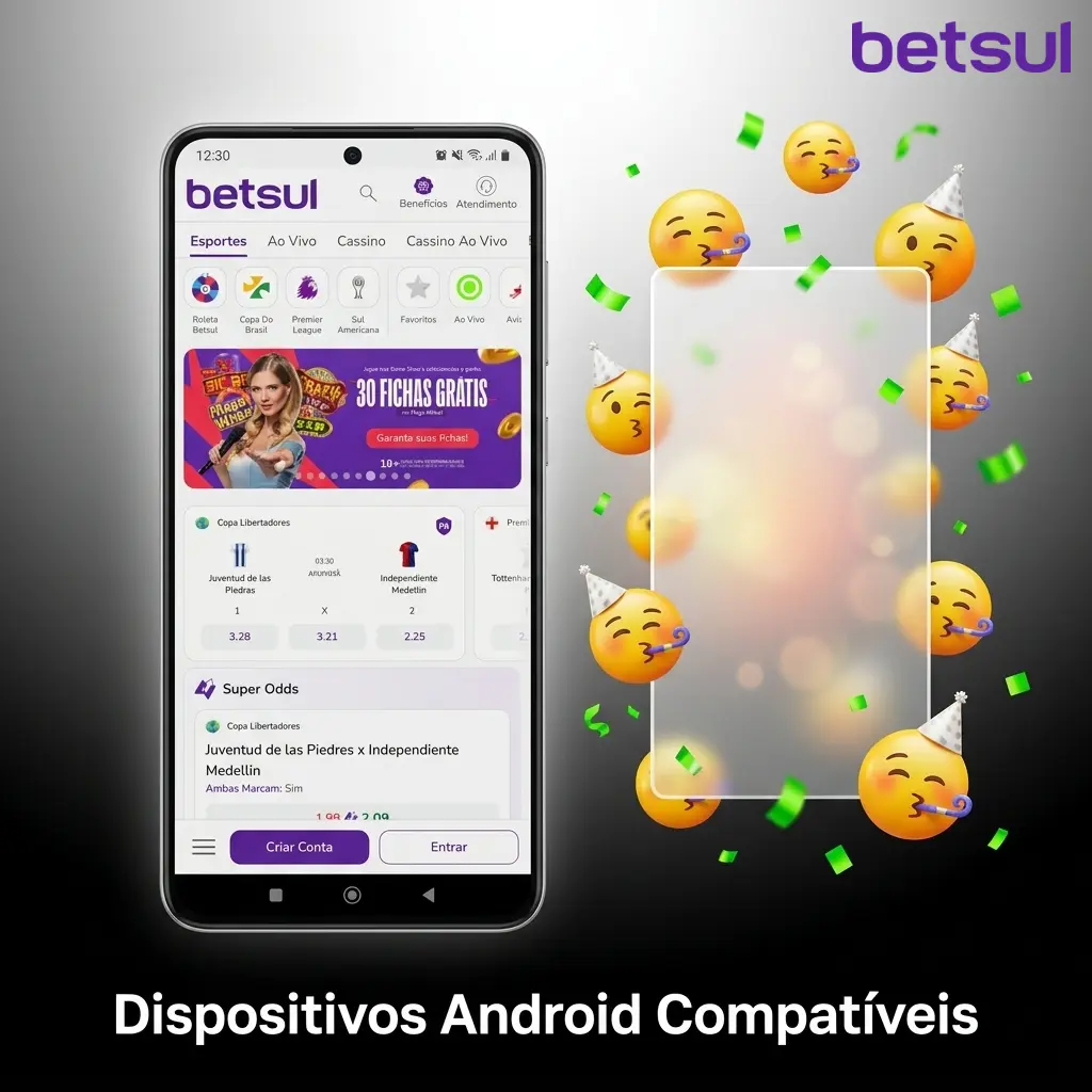 Dispositivos Android compatíveis com app Betsul: Samsung, Xiaomi, Motorola, LG, Realme e Positivo