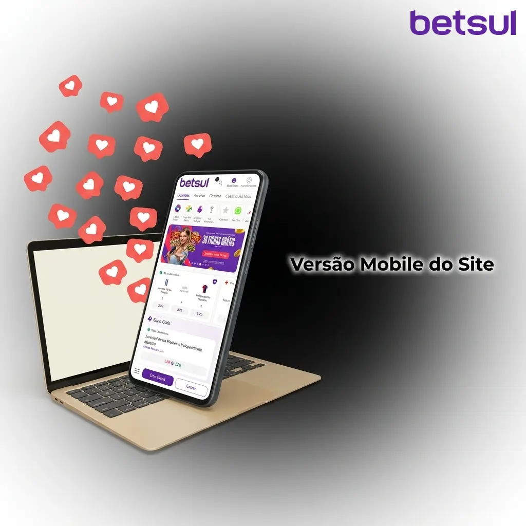 Versão mobile do site Betsul acessível em qualquer navegador de smartphone ou tablet, sem necessidade de instalação.