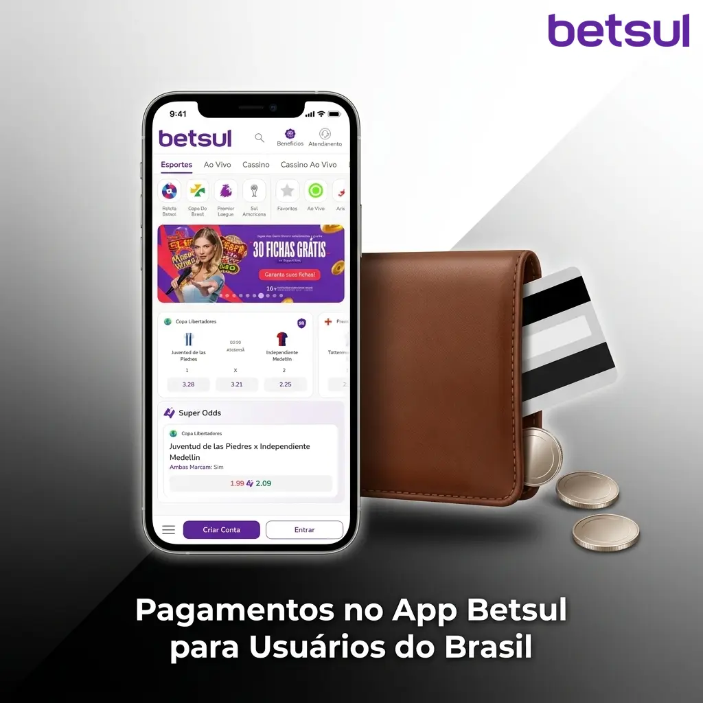 Métodos de pagamento no app Betsul para usuários do Brasil: Pix, boleto, cartão e carteiras digitais.